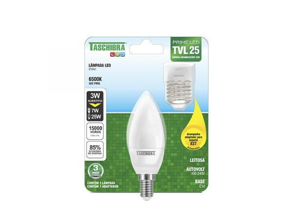LÁMPARA LED VELA TVL 25 LECHOSA 3W 6500K E14 CON ADAPT. E27 - Imagen 2