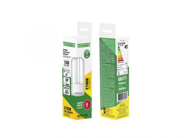 LAMPARA COMP ELET TASCHIBRA 3U 15W 127V 2700K - Imagen 2