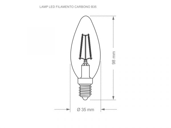 LÁMPARA DE FILAMENTO LED VINTAGE VELA B35 3W 127V ÁMBAR E14 CON ADAPTADOR E27 - Imagen 2