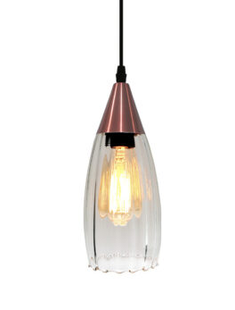 COLGANTE TASCHIBRA CORCOVADO CANELADO TRANSPARENTE 1XE27 COBRE