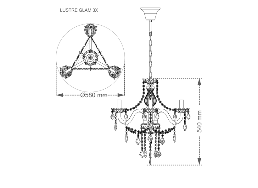 LUSTRE DE CRISTAL TASCHIBRA GLAM TRANSPARENTE 3XE14 - Imagen 2