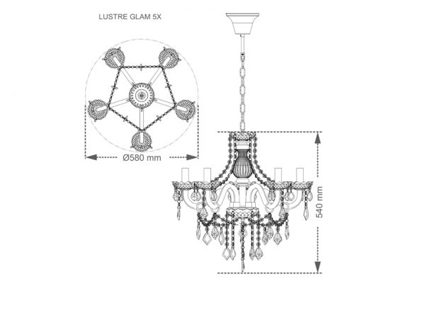 LUSTRE DE CRISTAL TASCHIBRA GLAM TRANSPARENTE 5XE14 - Imagen 2