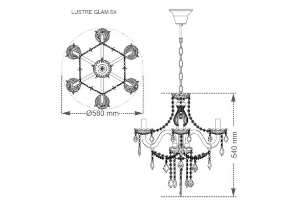 LUSTRE DE CRISTAL TASCHIBRA GLAM TRANSPARENTE 6XE14 - Imagen 3