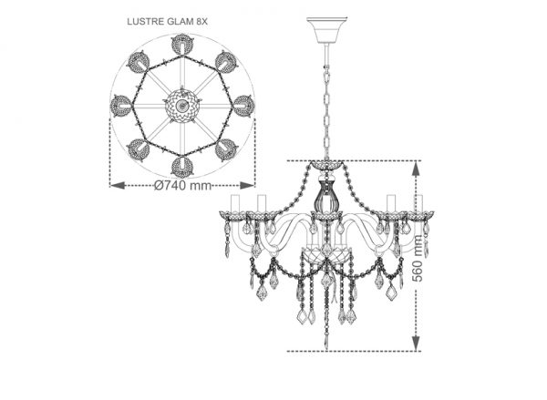 LUSTRE DE CRISTAL TASCHIBRA GLAM TRANSPARENTE 8XE14 - Imagen 2