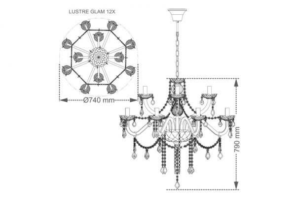 LÁMPARA DE CRISTAL TASCHIBRA GLAM COGNAQUE 12XE14 - Imagen 2
