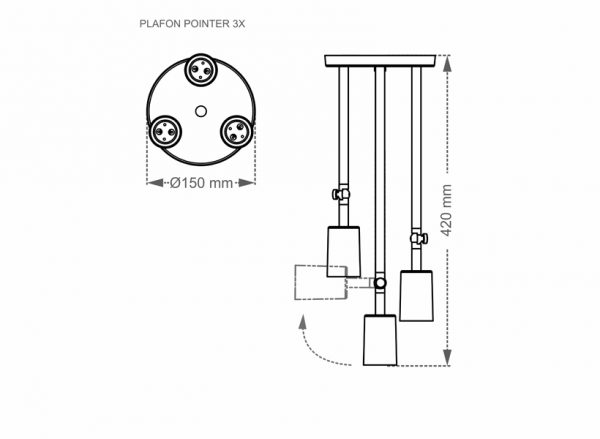 PLAFON TASCHIBRA PUNTERO 3XE27 NEGRO MATE - Imagen 3