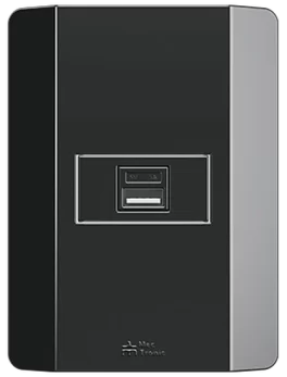 CONJUNTO TOMA USB 3A ENTRADA 110/240VAC 50/60HZ <0.3A SALIDA 5V POTENCIA 15W CON PLACA (41425H) - LÍNEA RAPID NEGRA