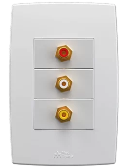 3 MÓDULOS CON CONECTOR COAXIAL A+V CON PLACA 4X2 MEC-PLUS (81140) - LÍNEA MEC-PLUS