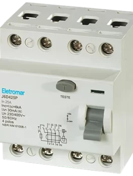 J6D425P - INTERRUPTOR DIFERENCIAL, 4 POLOS, 25A, 6KA 30MA - (E90366) - UNIDAD