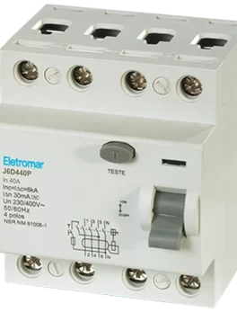 J6D440P - INTERRUPTOR DIFERENCIAL, 4 POLOS, 40A, 6KA 30MA - (E90367) - UNIDAD