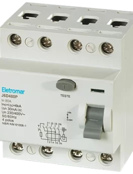 J6D480P - INTERRUPTOR DIFERENCIAL, 4 POLOS, 80A, 6KA 30MA - (E90369) - UNIDAD