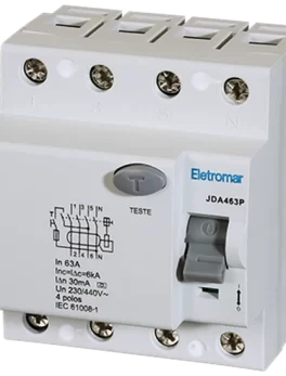 JDA463P - INTERRUPTOR DIFERENCIAL, 4 POLOS, CLASE A, 63A, 30MA - (E90915) - UNIDAD